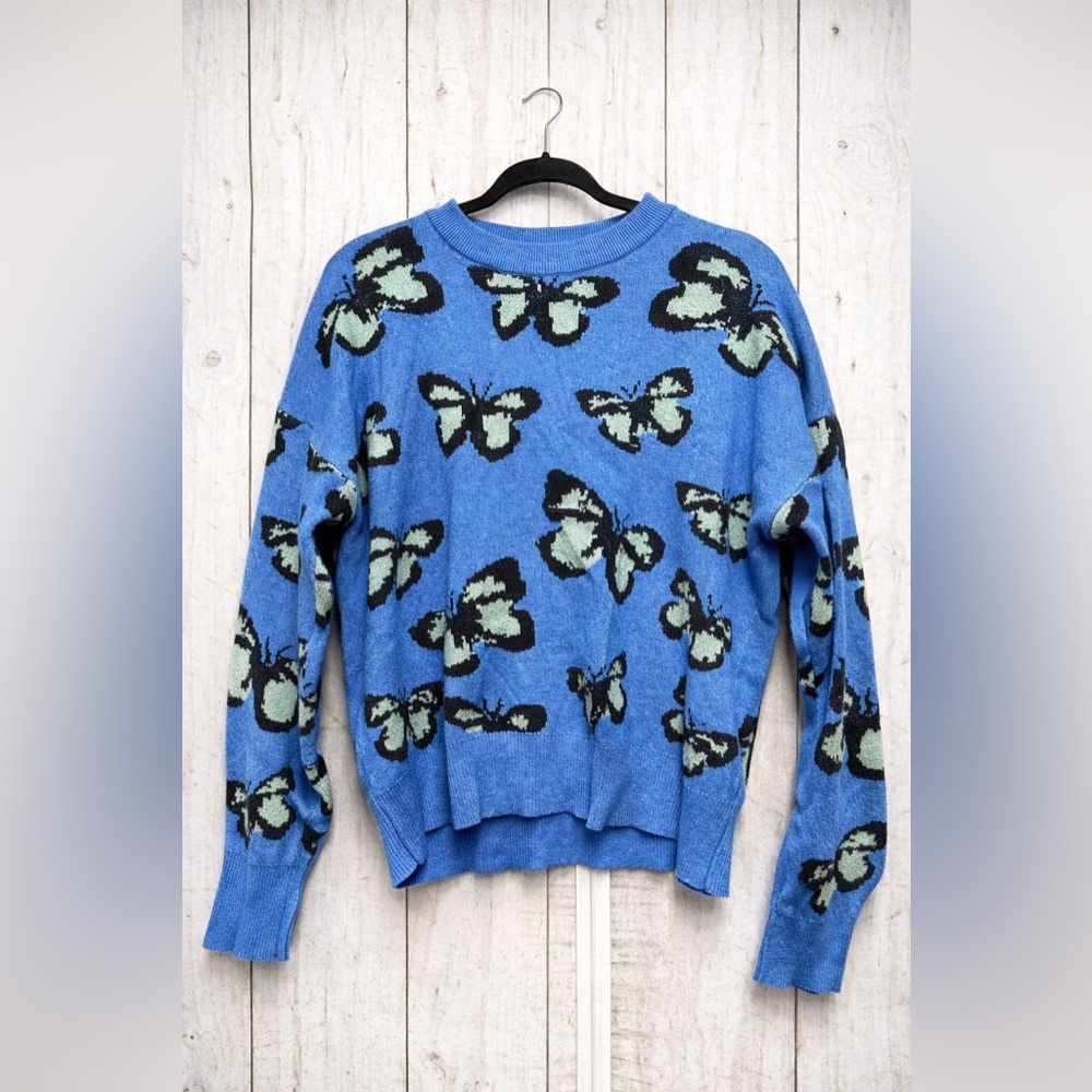 Simplee Apparel Blue and Black Butterfly Sweater